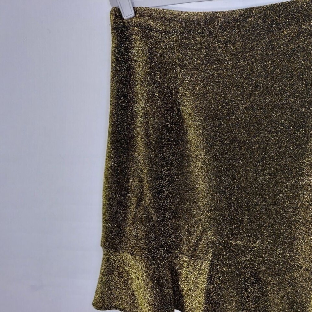 Michael‎ Kors Women Skirt L Gold Metallic Shimmer Hi Lo Stretch Trumpet Disco - Picture 9 of 13